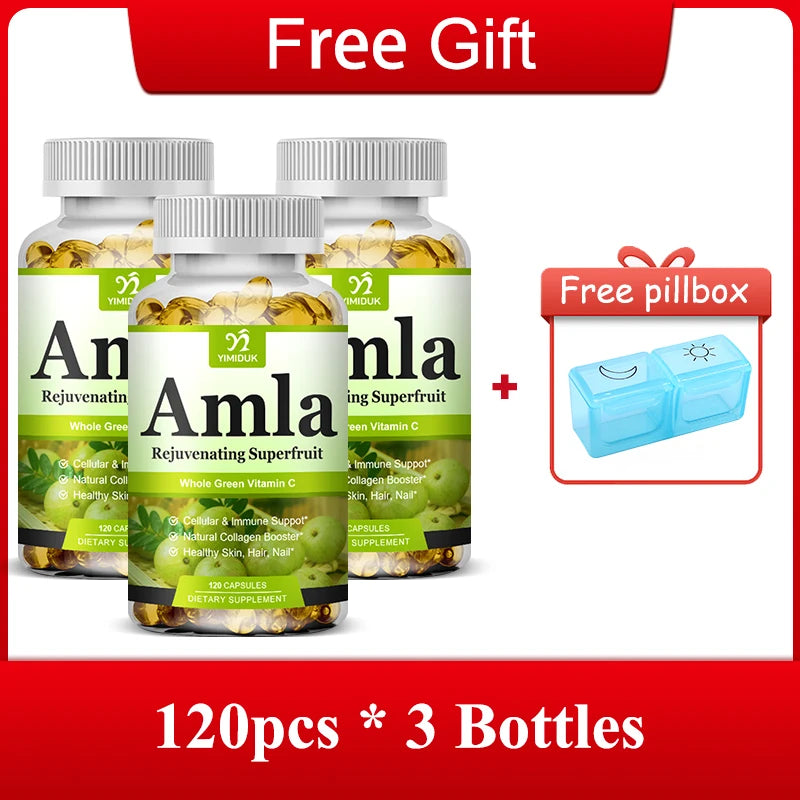 Organic Amla Capsules, Support Collagen, Fights Free Radicals & Daily Wellness, Antioxidant Power for Immunity & Skin Health Peaceful Pleasures Health and Wellness 120pcs-3 Bottles
