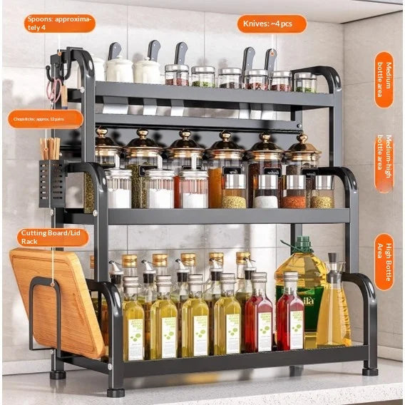 Modern Household Kitchen Spice Rack Countertop Storage Organizer Multifunctional Shelving Unit For Cooking Essentials Peaceful Pleasures Health and Wellness