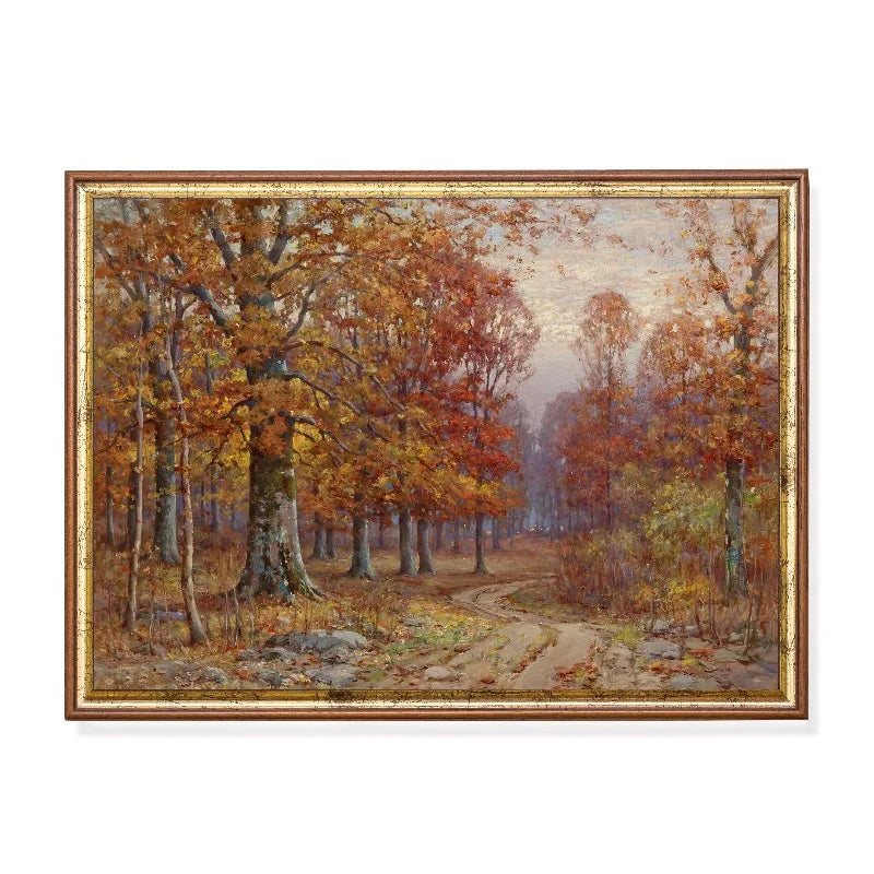 Vintage Autumn Forest Canvas Wall Art | Rustic Farmhouse Decor