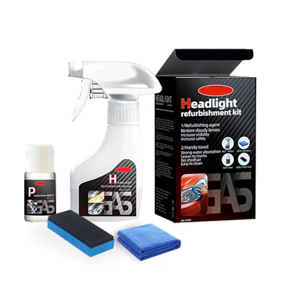 Car headlight refurbishing repair solution Refurbishes Yellowed Headlights Yellowing-free, non-abrasive, atomized cleaning agent Peaceful Pleasures Health and Wellness 1PCS