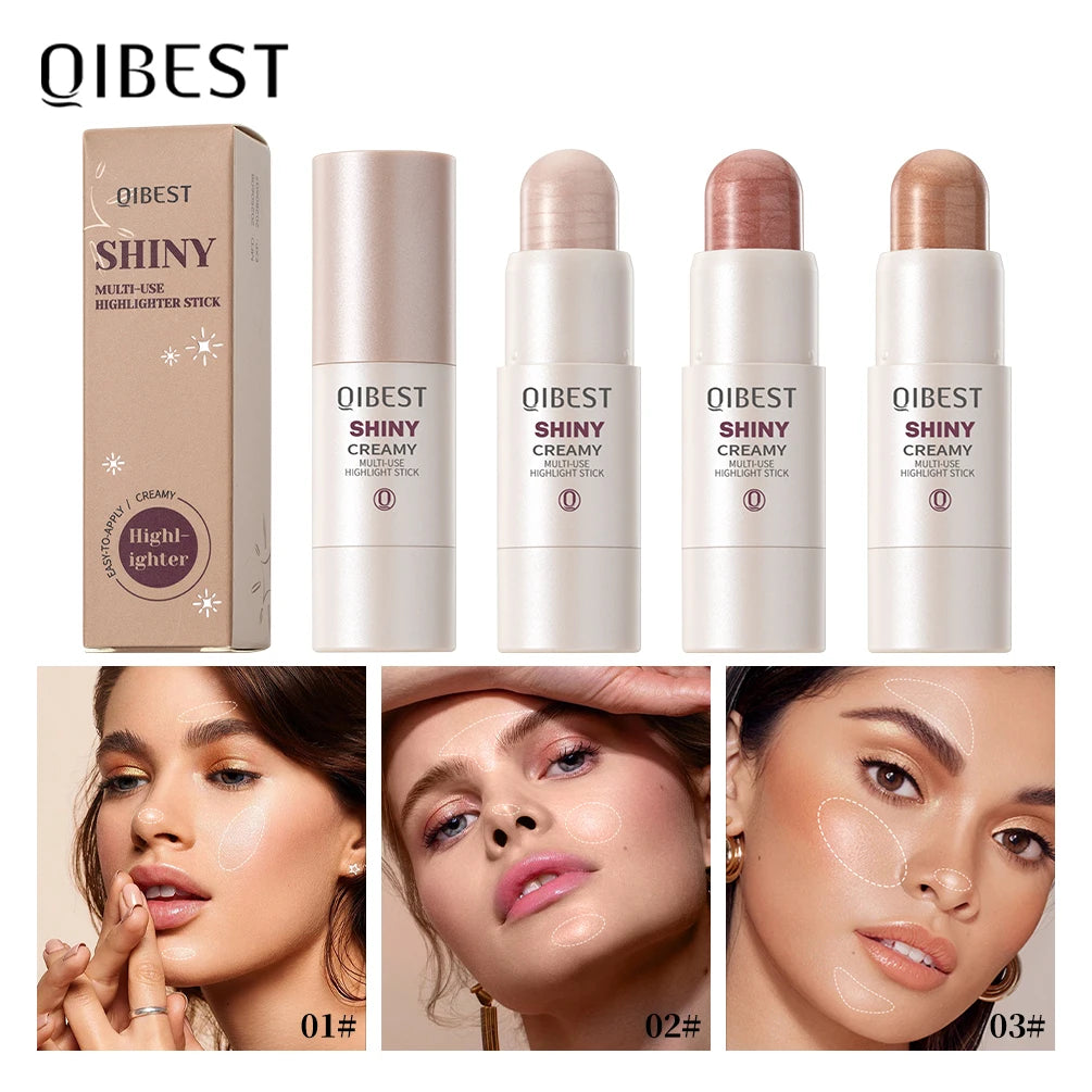 QIBEST 3 Colors Brighten Highlighter Bar Cosmetics Face Contour Bronzer Shimmer Highlighter Stick Face Makeup Body Highlighter Peaceful Pleasures Health and Wellness