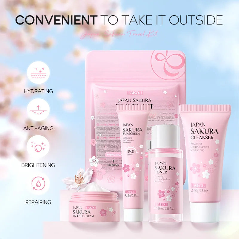 LAIKOU Sakura Skin Care Set – Cleanser, Serum, Toner & Cream