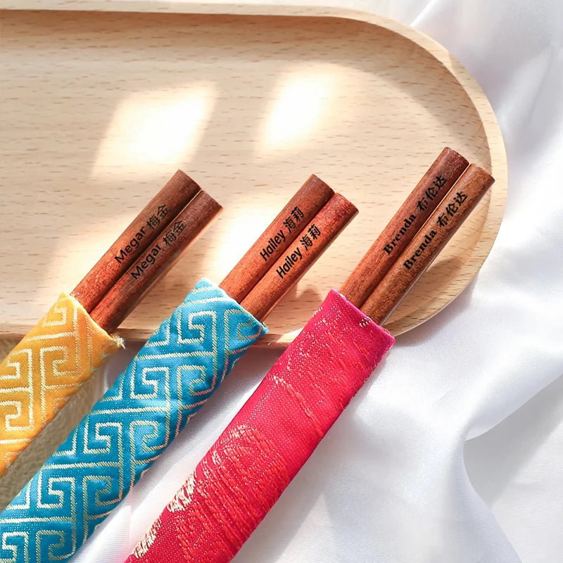 Personalized Walnut Wood Chopsticks | Custom Wedding Gift 5 Pairs