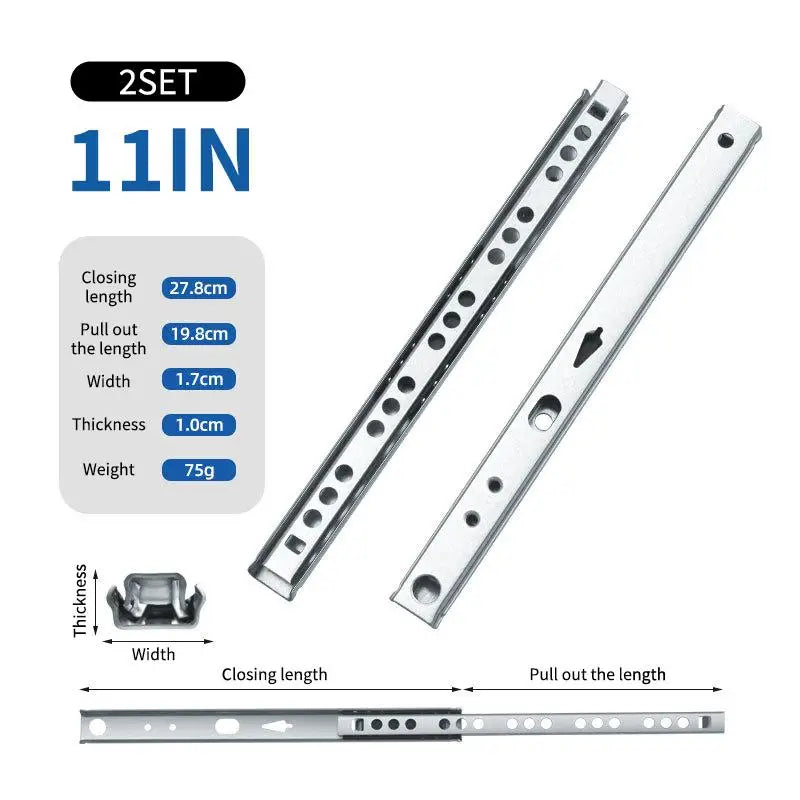 New 2Set Smooth Glide Bearing Drawer Slides 17mm Wide Two Way Slide Drawer Glides 8"-17" Hardware Accessories Drawer Rail Peaceful Pleasures Health and Wellness A4