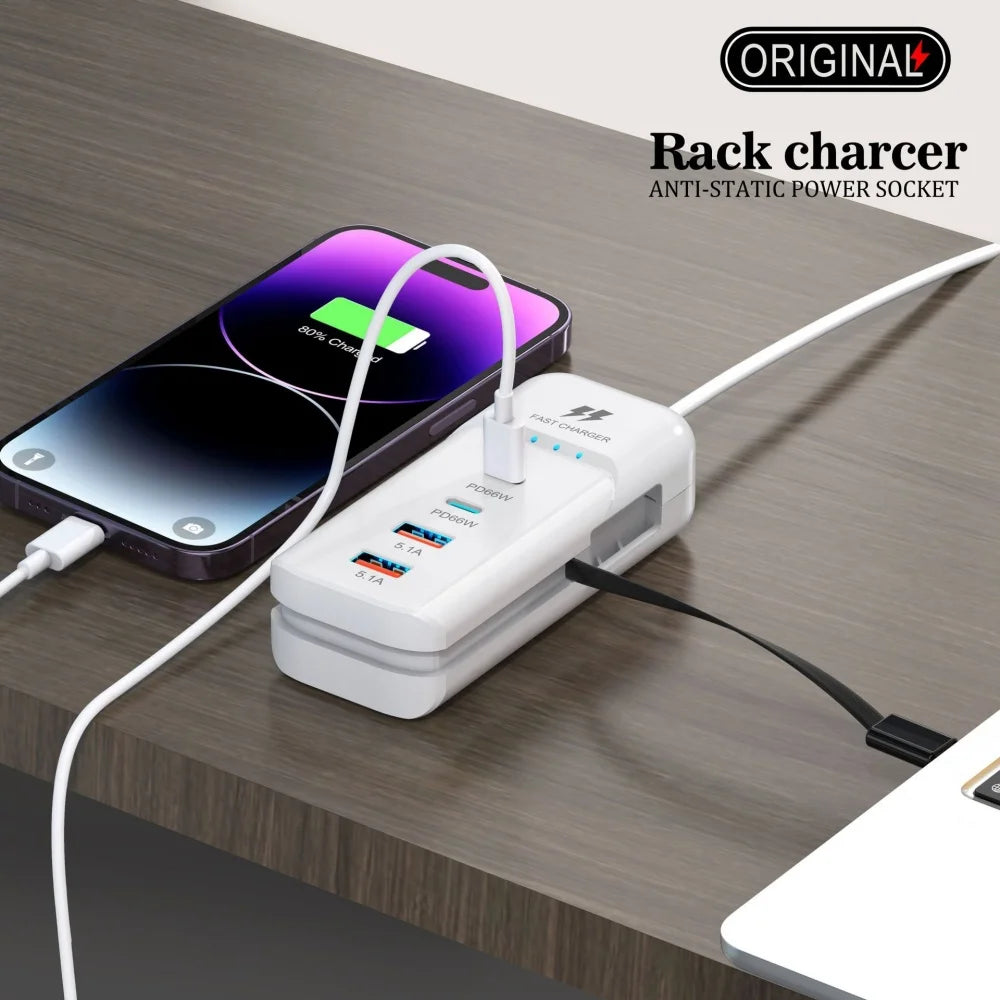66W 4-Port USB-C PD Fast Charger | QC3.0 EU/US/UK Wall Adapter