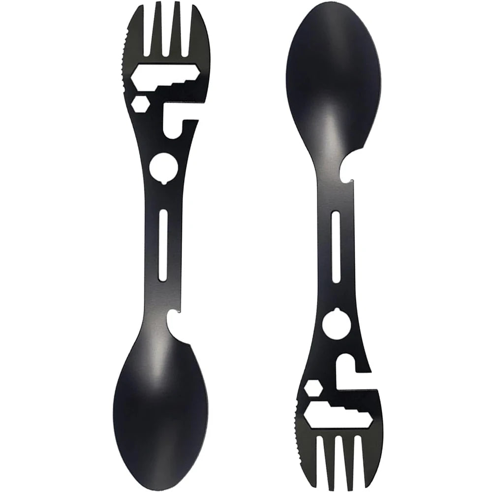 Multi-Function Fork Spoon,5-in-1 Multifunctional Spork Combo, Fork, Knife Bottle Opener, Multi Flatware for Camping, Hiking Peaceful Pleasures Health and Wellness