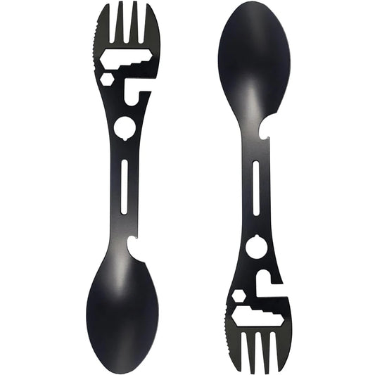 Multi-Function Fork Spoon,5-in-1 Multifunctional Spork Combo, Fork, Knife Bottle Opener, Multi Flatware for Camping, Hiking Peaceful Pleasures Health and Wellness