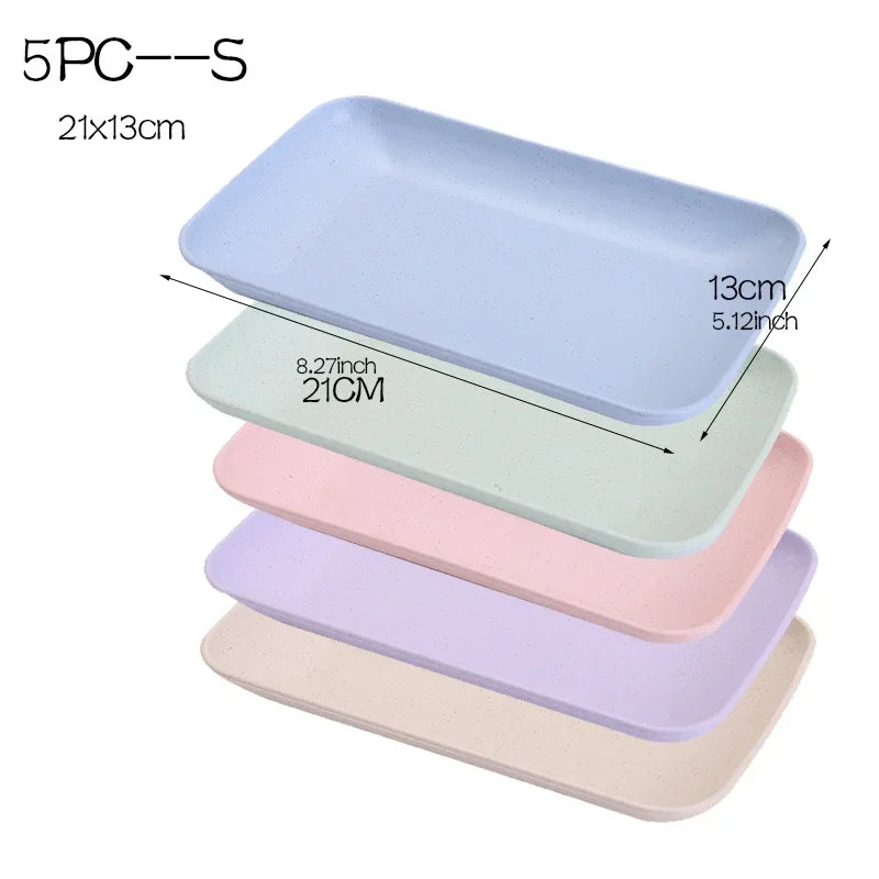5-Piece Eco-Friendly Wheat Straw Rectangular Plates – Microwave Safe Serving Dishes for Sushi, Dessert & Snacks