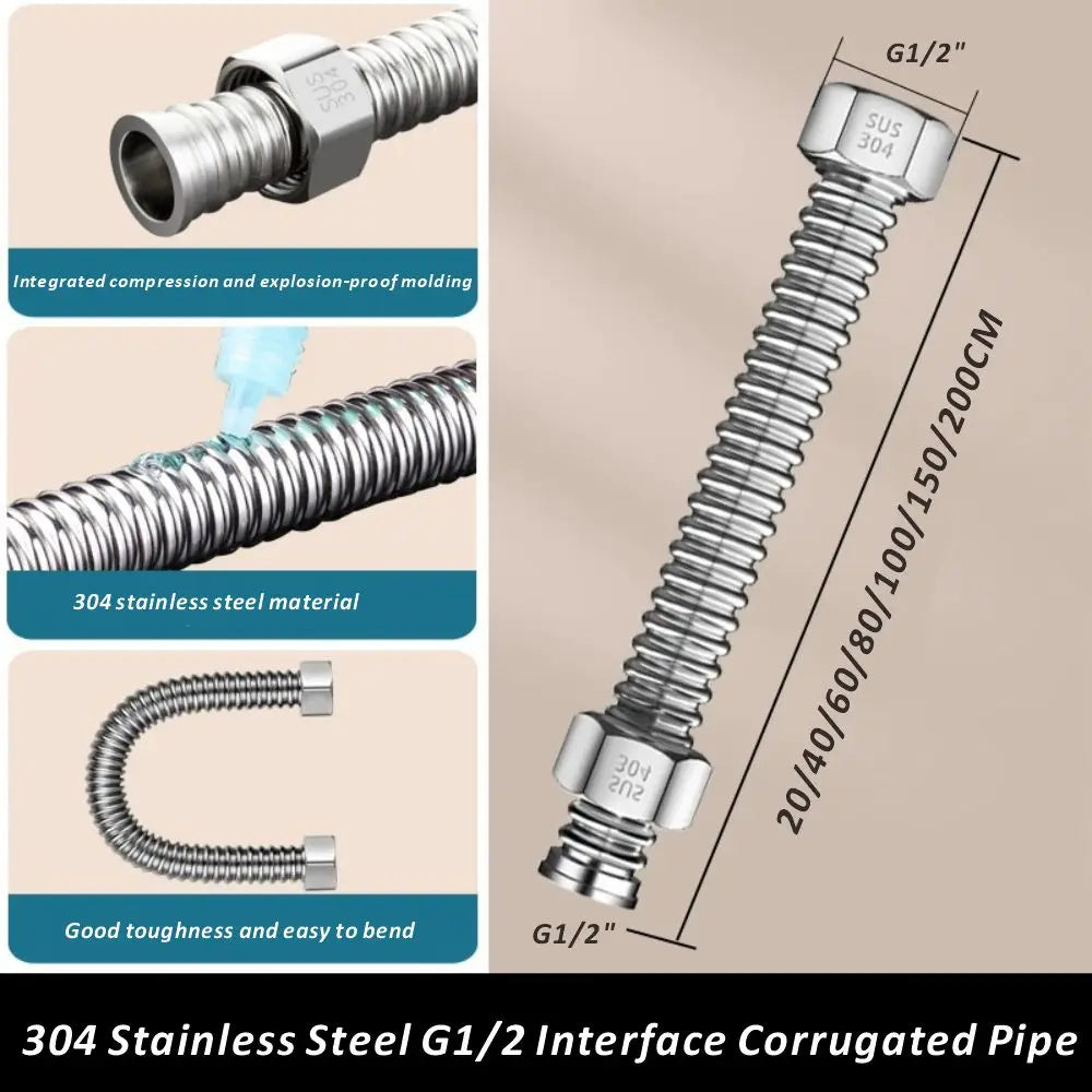Stainless Steel Corrugated Plumbing Hose 1/2" | 20–200cm