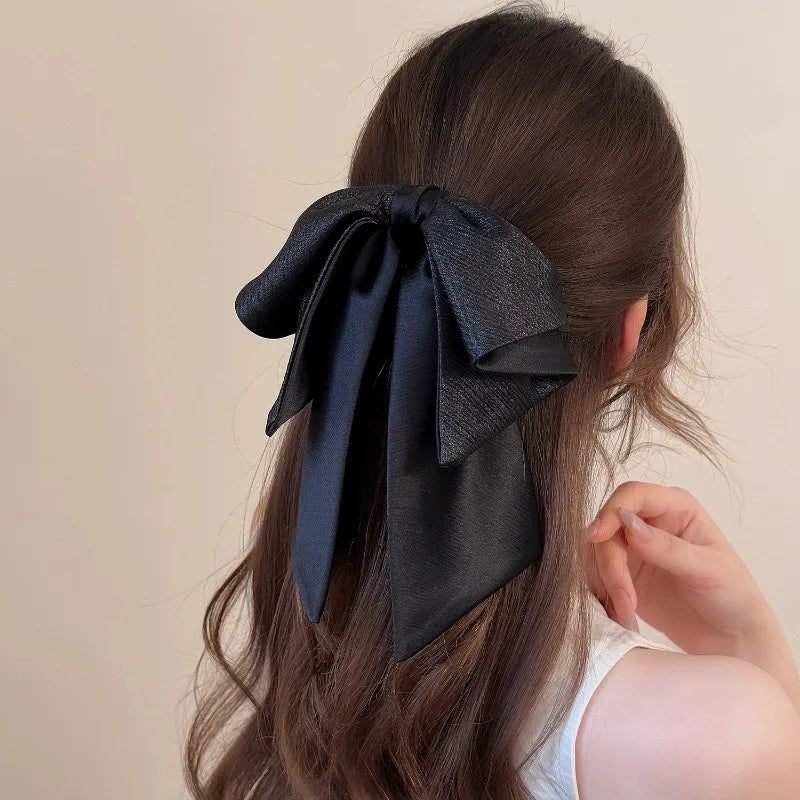 Glossy Pleated Bow Hair Clip – Chic Half-Up Ribbon Clip