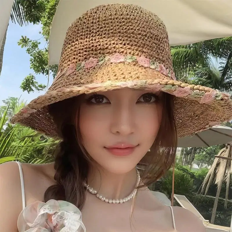 Women's Foldable Wide Brim Straw Sun Hat | UV Beach Hat