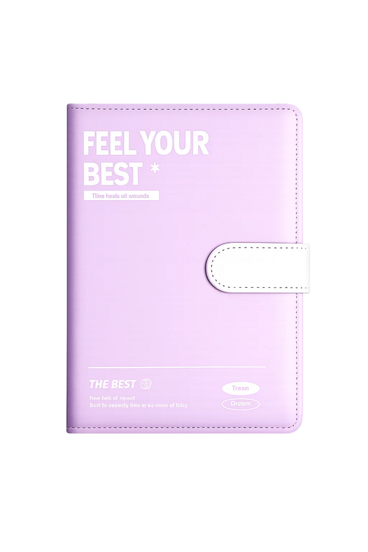 A5 PU Leather Notebook Magnetic Buckle Waterproof Cover 200 Pages Peaceful Pleasures Health and Wellness Purple notebook A5