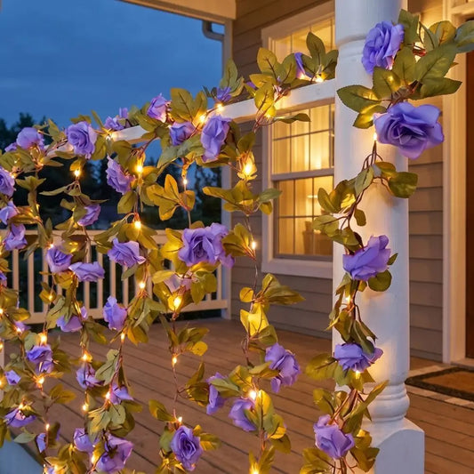 Blue Purple LED Rose Vine Fairy Lights | Floral Garland 2M Fairy String Lights Oasis Select