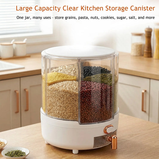 Rotating 6-Grid Rice Dispenser, Airtight Grain Storage Container Large Capacity Kitchen Food Canister for Cereal, Beans Peaceful Pleasures Health and Wellness