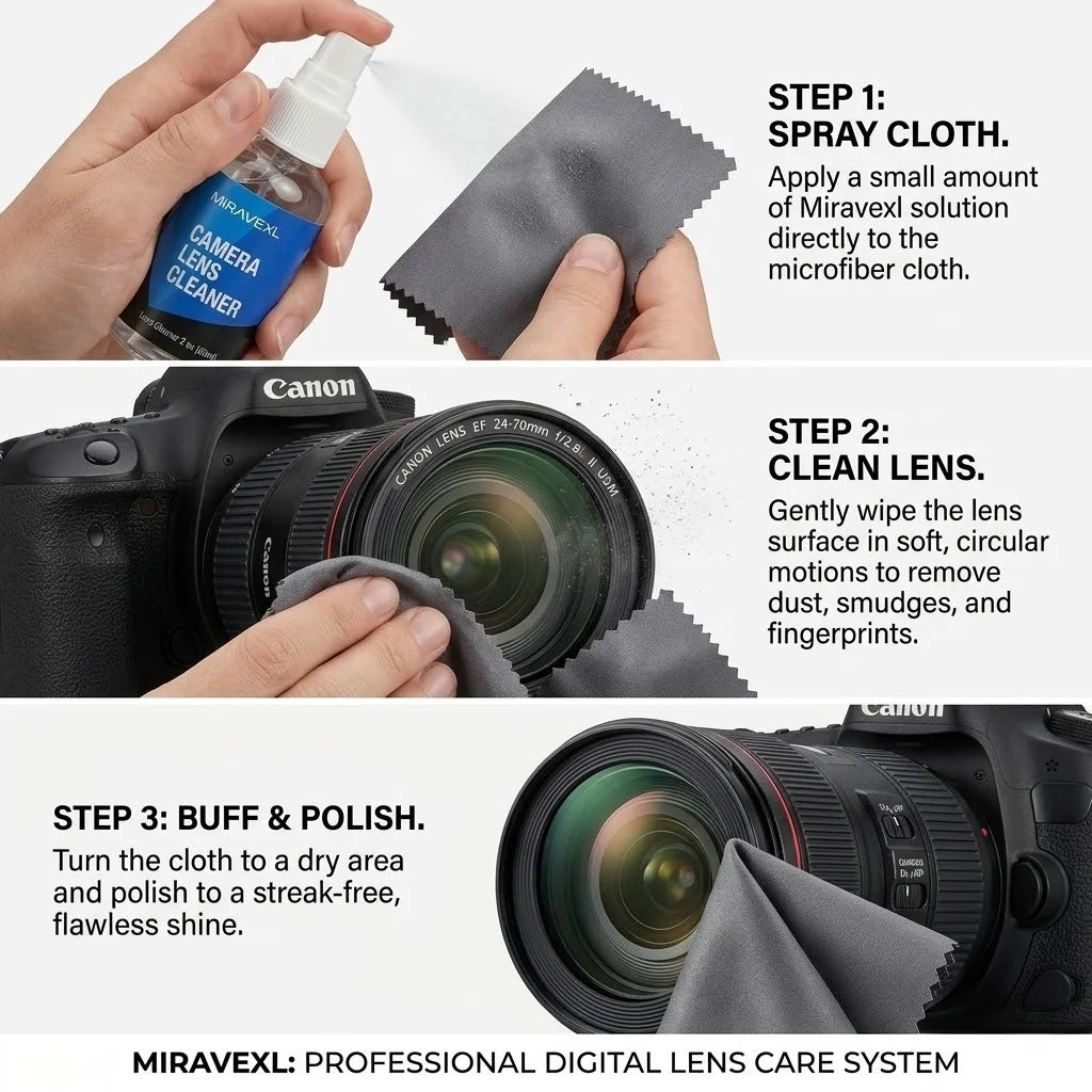 MIRAVEXL Camera Lens Cleaner Kit Microfiber Cloth Sensor Swab Dual Spray Dropper Bottle for DSLR Glasses VR Screen Optics Peaceful Pleasures Health and Wellness