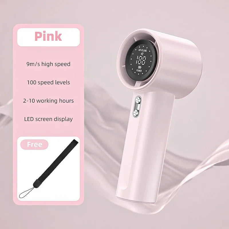 Lenovo 100 Levels Small Fan Usb Digital Display Rechargeable Handheld High-speed Powerful Wind Handheld Turbo Portable Fan Peaceful Pleasures Health and Wellness Pink