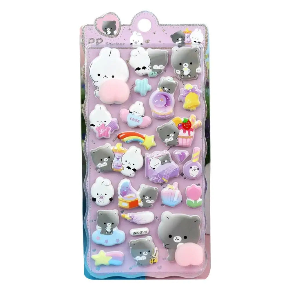 3D Puffy Squishy Cartoon Stickers – Rabbit, Capybara & Bear Stress Relief Decals Peaceful Pleasures Health and Wellness C