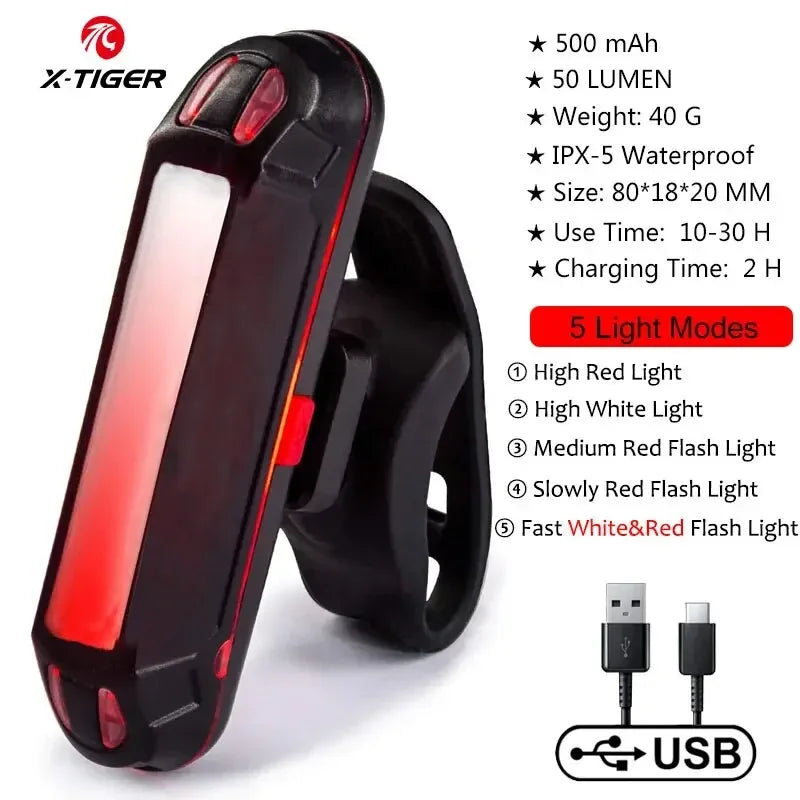 USB Rechargeable Bike Tail Light – 6 Modes, IPX5 Waterproof
