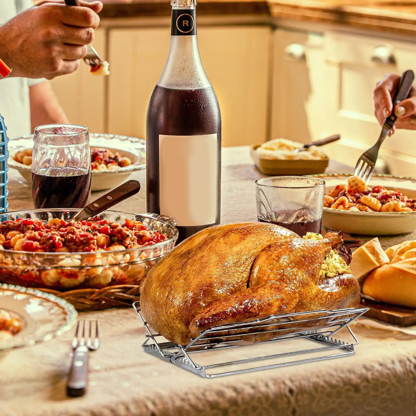 Adjustable V-Shaped Roasting Rack Stainless Steel Chicken & Turkey Stand for Even Baking, Broiling & Air Frying Peaceful Pleasures Health and Wellness