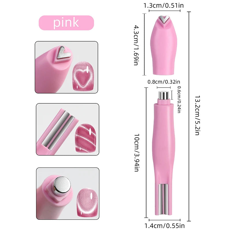 3IN1 Love-heart&snake Pattern Cat Eye Nail Magnet Pen French Water