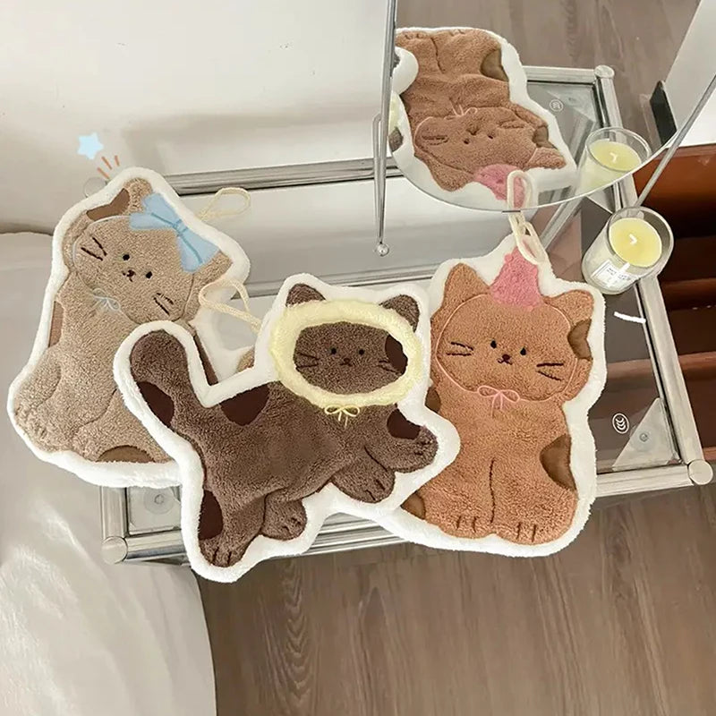 Hanging Style Thickened Pet Cat Super Absorbent Cute Cartoon Hand Towel Coral Fleece Kitchen Bathroom Practical Home Furnishings Peaceful Pleasures Health and Wellness