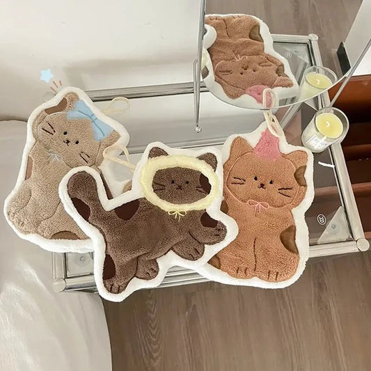 Hanging Style Thickened Pet Cat Super Absorbent Cute Cartoon Hand Towel Coral Fleece Kitchen Bathroom Practical Home Furnishings Peaceful Pleasures Health and Wellness
