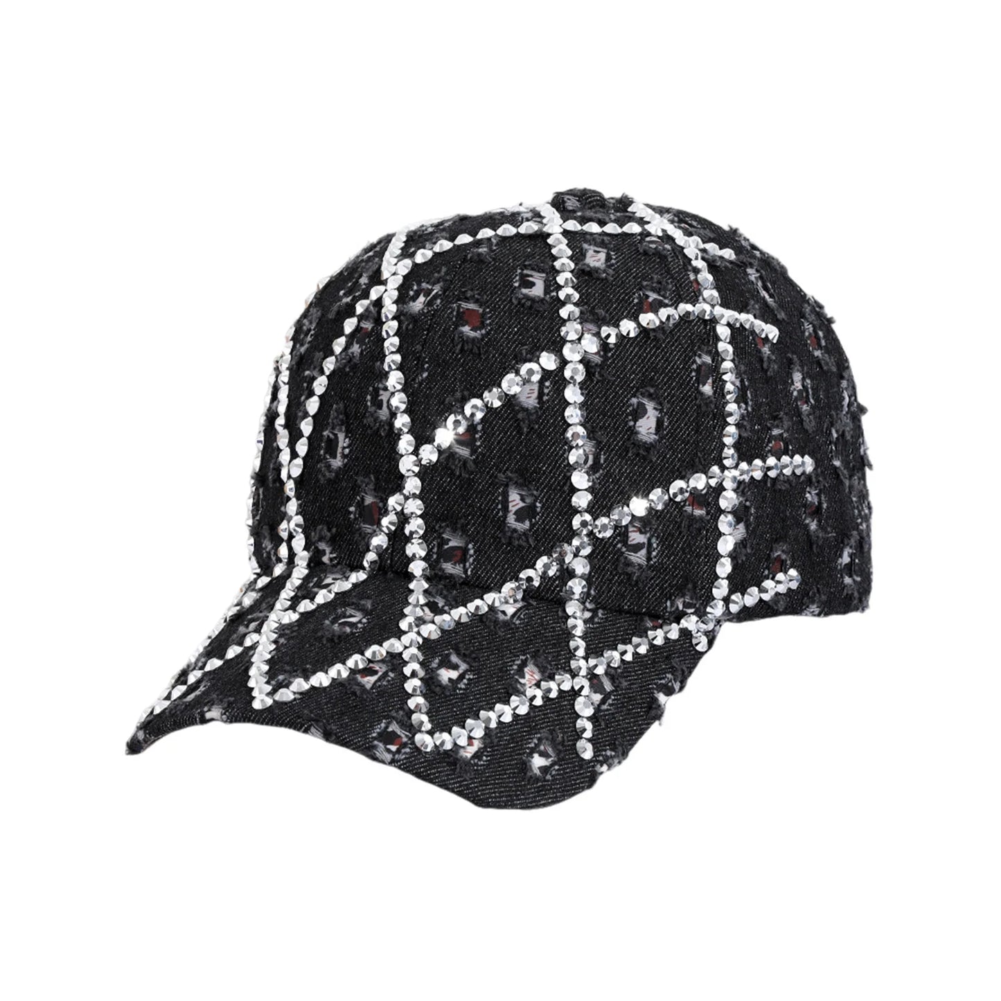 Summer Baseball Sports Cap Shiny Rhinestone Decor Baseball Sports Hats for Mountaineering Traveling Peaceful Pleasures Health and Wellness Black WHITE