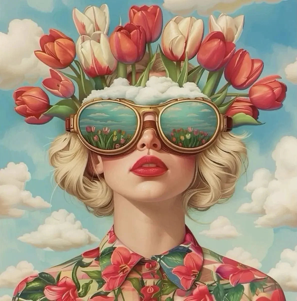 Surrealism Woman & Fish Canvas Wall Art | Fantasy Portrait Print