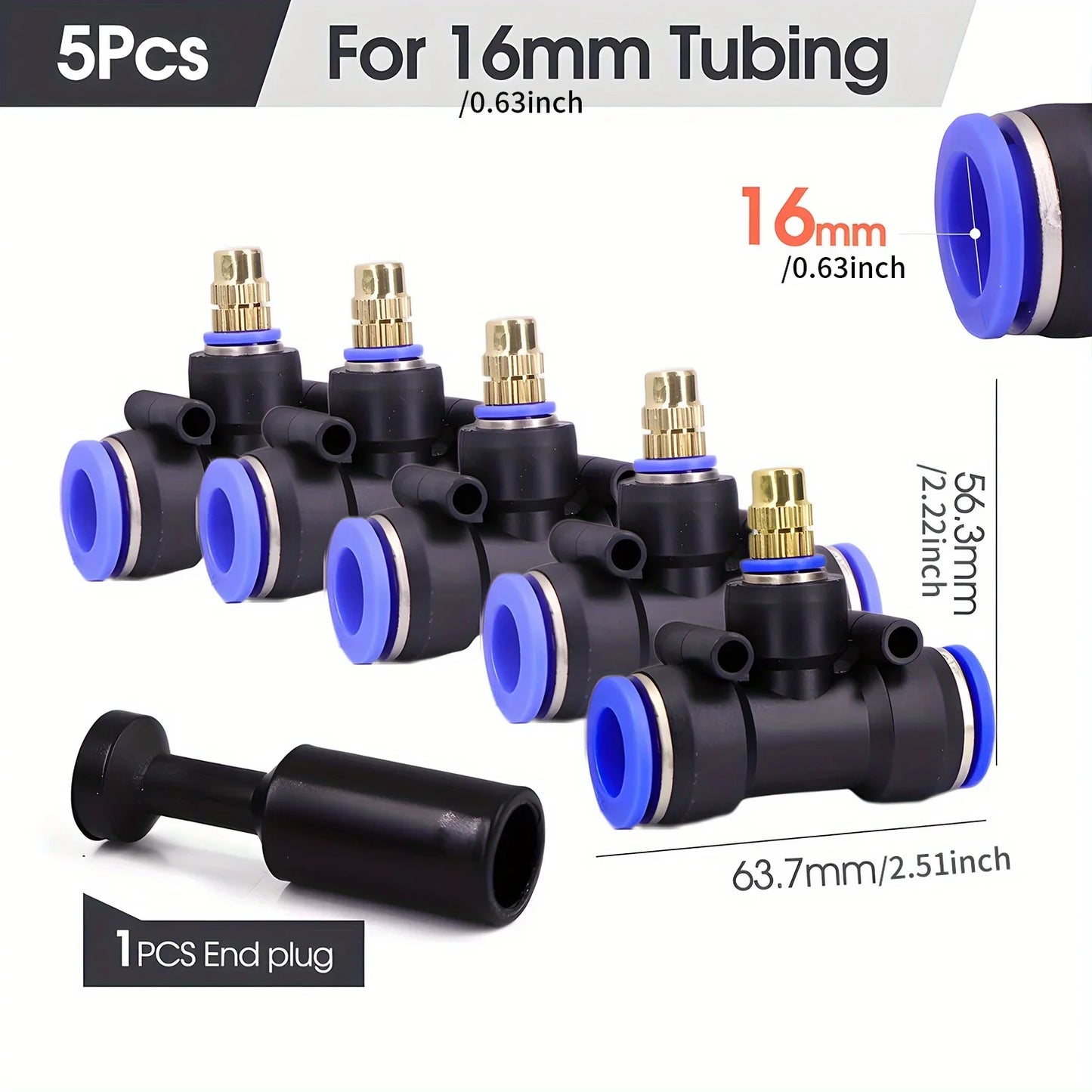 Brass Misting Nozzle with Tee Adapter Adjustable Atomizer Sprayer Outdoor Garden Irrigation Watering 6/8/10/12/14/16mm PE Tubing Peaceful Pleasures Health and Wellness for 16mm Tubing