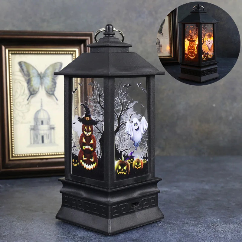 Halloween Pumpkin Castle Decorative Lamp Simulated Flame LED Light Small Hand Lantern For Holiday Outdoor Bar Garden Decoration Peaceful Pleasures Health and Wellness Candle Pumpkin L Other