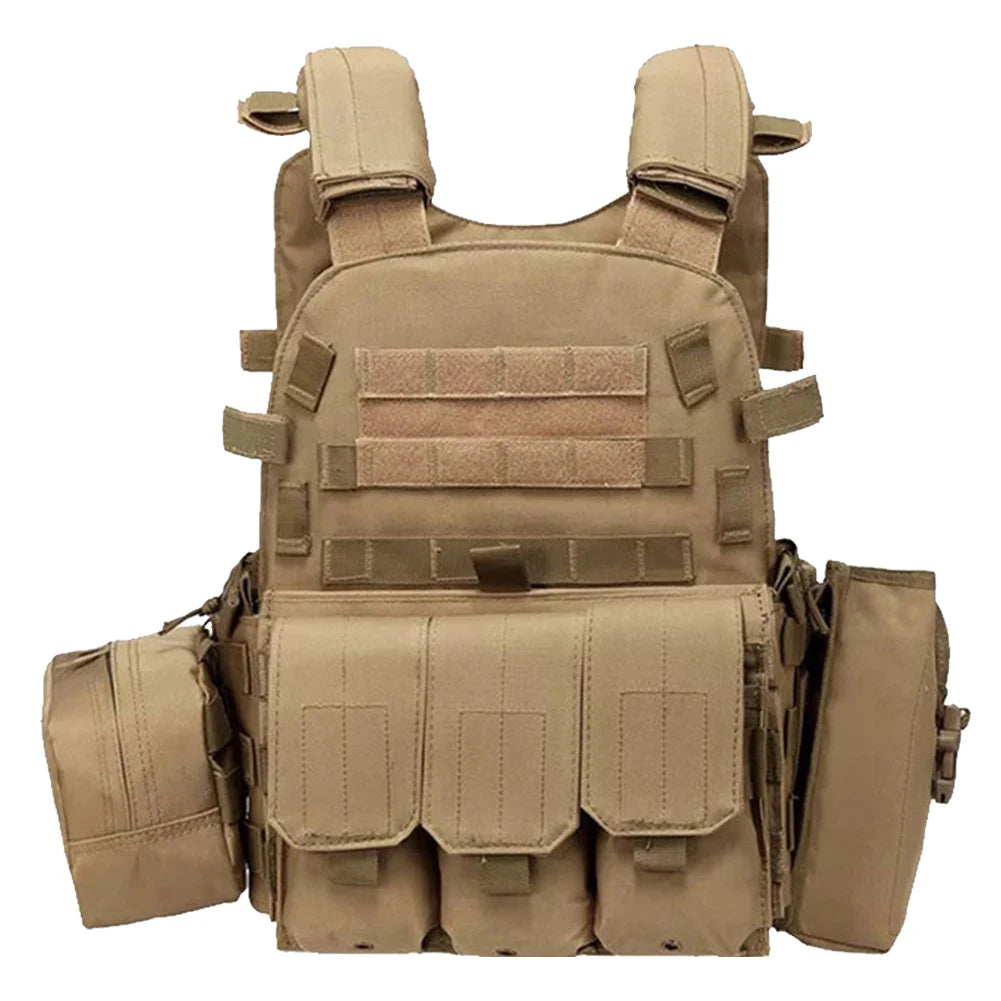 Nylon Tactical Vest Body Armor Hunting Carrier Airsoft Accessories Men Combat MOLLE Camo Military Army Vest Outdoor CS Hunting Peaceful Pleasures Health and Wellness Brown