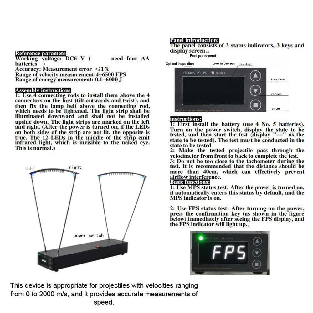 Velocimetry Speed Measuring Instrument 0-2000MPS Bow Velocity Measurement Tool Aluminum Alloy Professional Canopy-type Peaceful Pleasures Health and Wellness