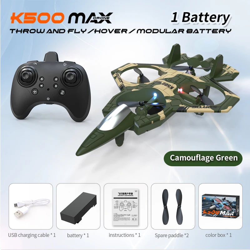 K500 MAX RC Plane Fighter 2.4G Remote Control Stunt Glider 360 ° Rolling Flight Flying EPP Foam Airplane with LED Toys for Kids Peaceful Pleasures Health and Wellness green