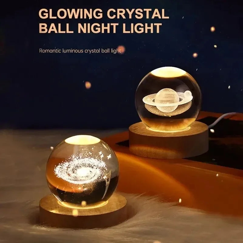 6cm Bedside Lamp Solar Theme Cosmos Series Crystal Ball Night Lights Milky Way Moon Small Ornaments for Desk Creative Gift RGB Peaceful Pleasures Health and Wellness