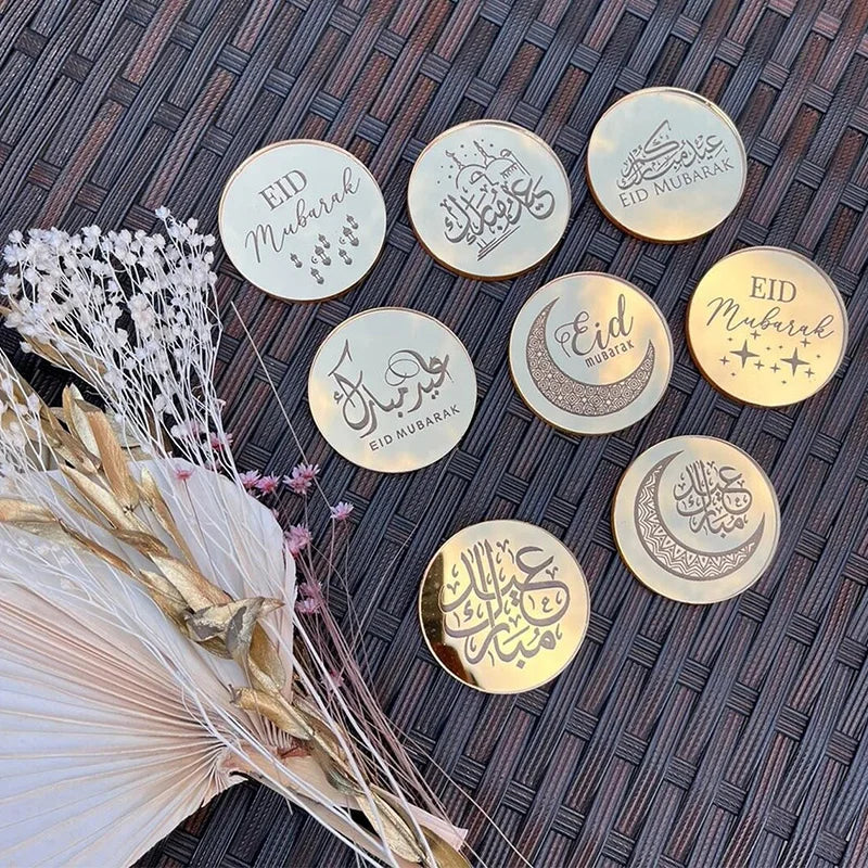 8pcs Eid Mubarak Acrylic Mirror Cupcake Toppers | Ramadan Decor Cupcake Toppers Peaceful Pleasures Health and Wellness