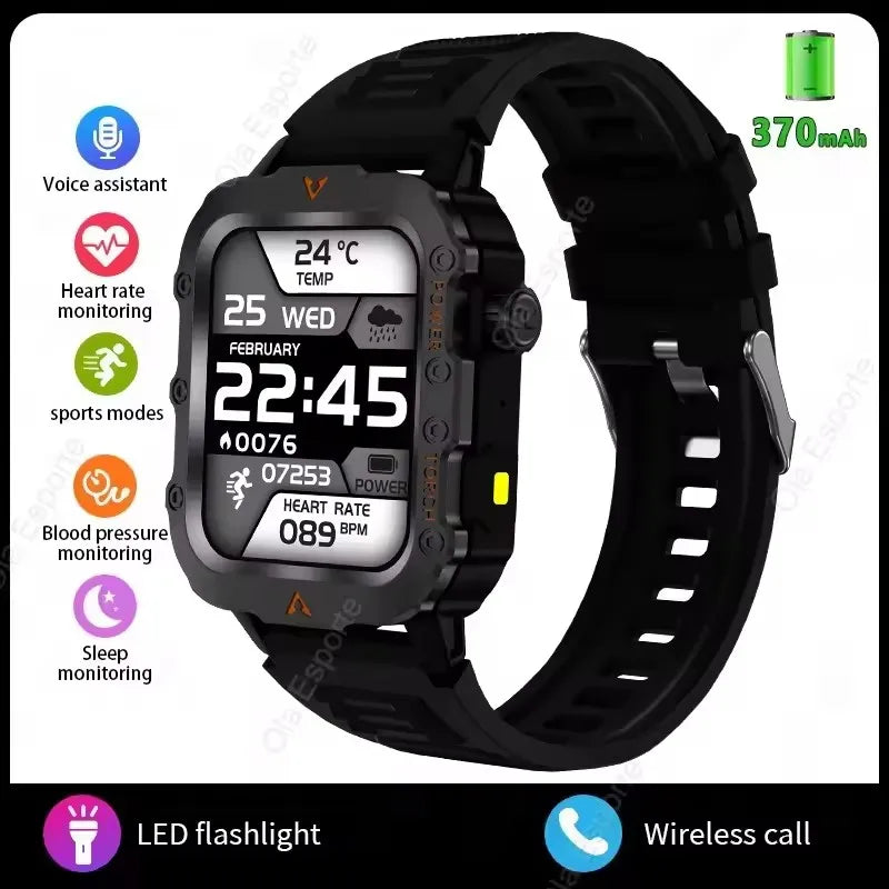 2026 New Military Outdoor Smart Watch Men's GPS Flashlight Bluetooth Call 2.01" AMOLED Screen 3ATM Waterproof Sports Smartwatch Peaceful Pleasures Health and Wellness Black 1 Smartwatch