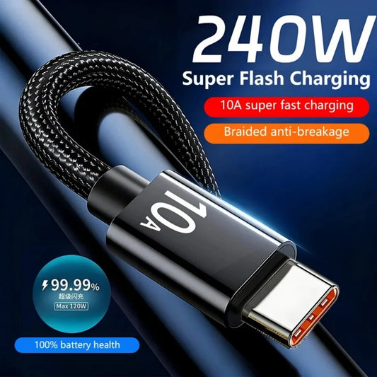 120W USB-C Fast Charging Cable Braided | 1m–3m for Android USB-C Charging Cable Peaceful Pleasures Health and Wellness