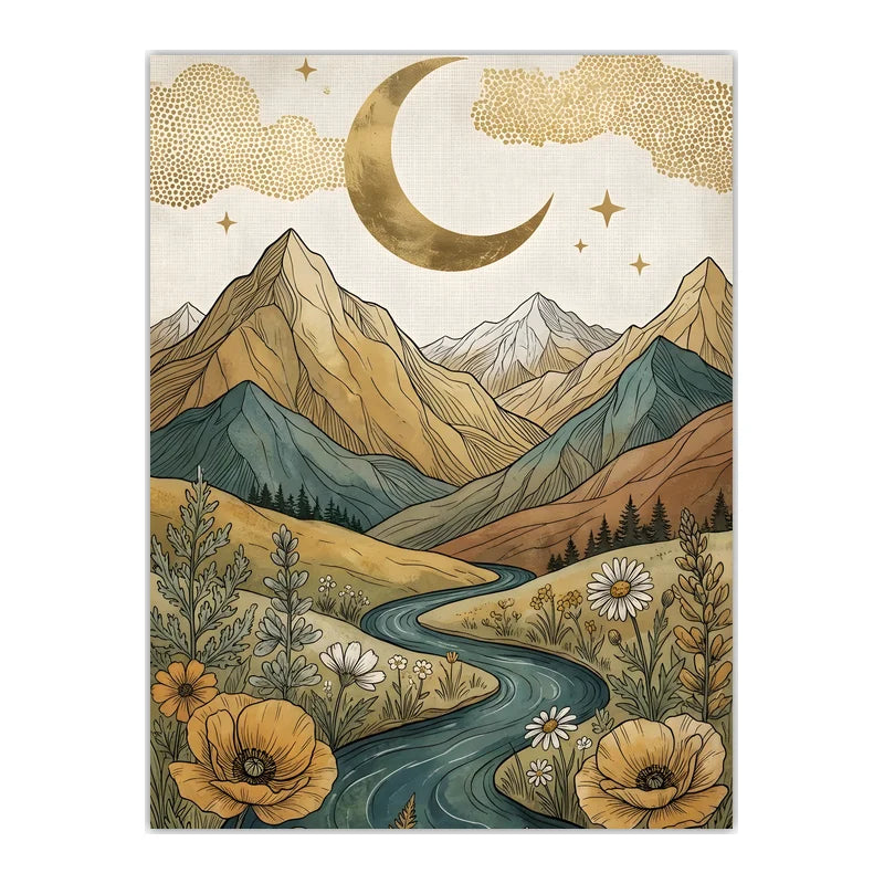 Boho Landscape Canvas Wall Art – Western Mountain Print Décor Canvas Wall Art Peaceful Pleasures Health and Wellness