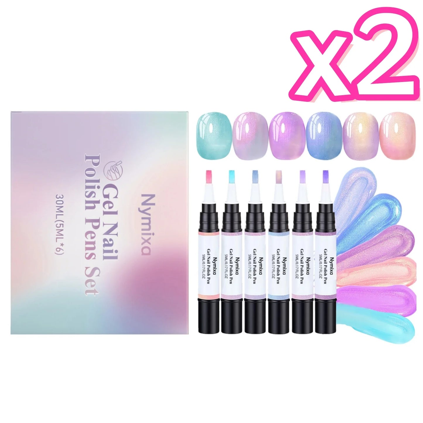 Macaron Color Nail Polish Pen Pearlescent High Pigment Easy Drawing Multi Pattern Creation Home Manicure Nail Gel Polish Pen Set Peaceful Pleasures Health and Wellness 6pcs in boxed x 2