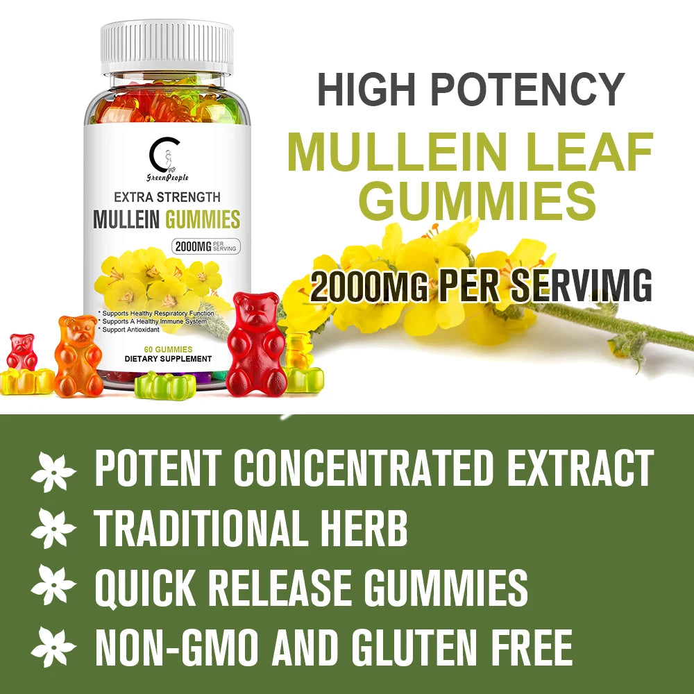 Mullein Leaf Gummies – Lung Cleanse, Respiratory Support, Deep Sleep & Immune Boost | 60 Count Peaceful Pleasures Health and Wellness