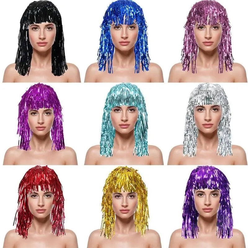Foil Tinsel Fancy Dress Wig | Metallic Party & Cosplay Wig