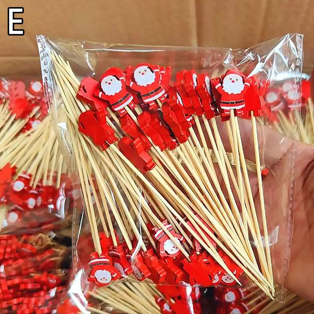 Christmas Bamboo Cocktail Picks 50/100pcs | Festive Food Sticks Holiday Food Picks Peaceful Pleasures Health and Wellness 04 50pcs