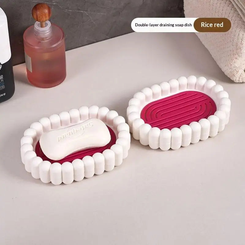 Portable Bathroom Soap Tray with Integrated Draining System Durable Longlast Plastic Peaceful Pleasures Health and Wellness Red