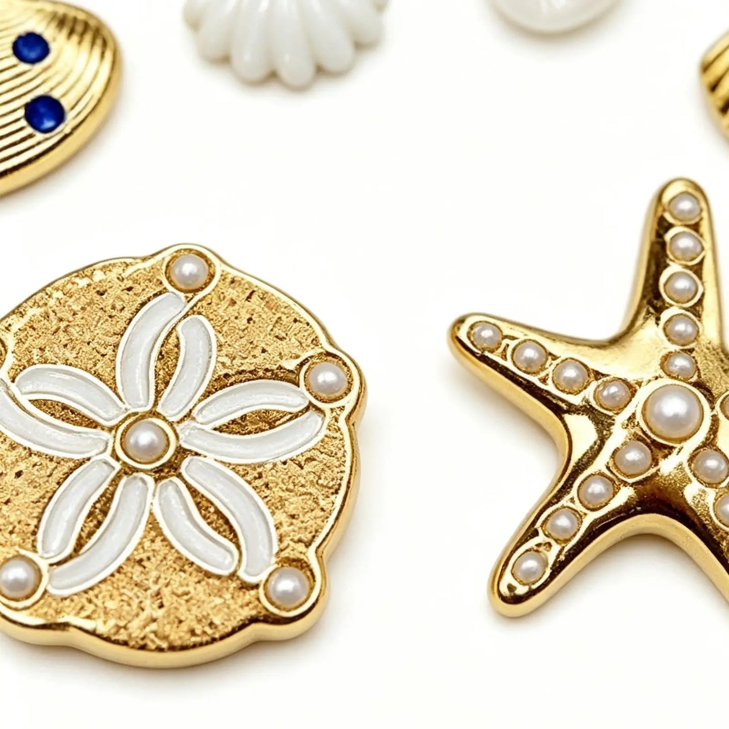 6-Piece Gold Sea Shell Sandal Charms – Beach Slipper Decor Set