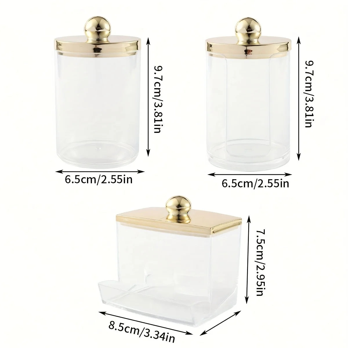 Apothecary Qtip Holder & Cotton Ball Dispenser with Gold Lid
