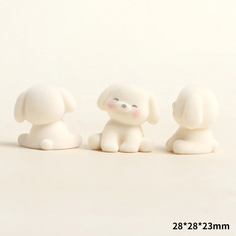 Cute Flocked Puppy Figurine | Mini Resin Dog Desk & Car Ornament