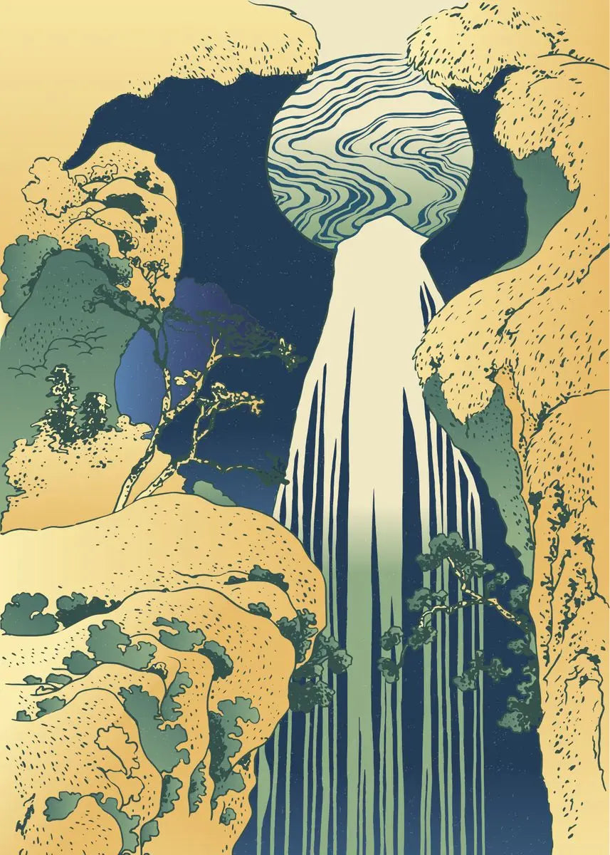 Hokusai Japanese Waterfall Ukiyo-e Canvas Wall Art Poster Canvas Wall Art Peaceful Pleasures Health and Wellness DM41-12 40x60cm Unframed