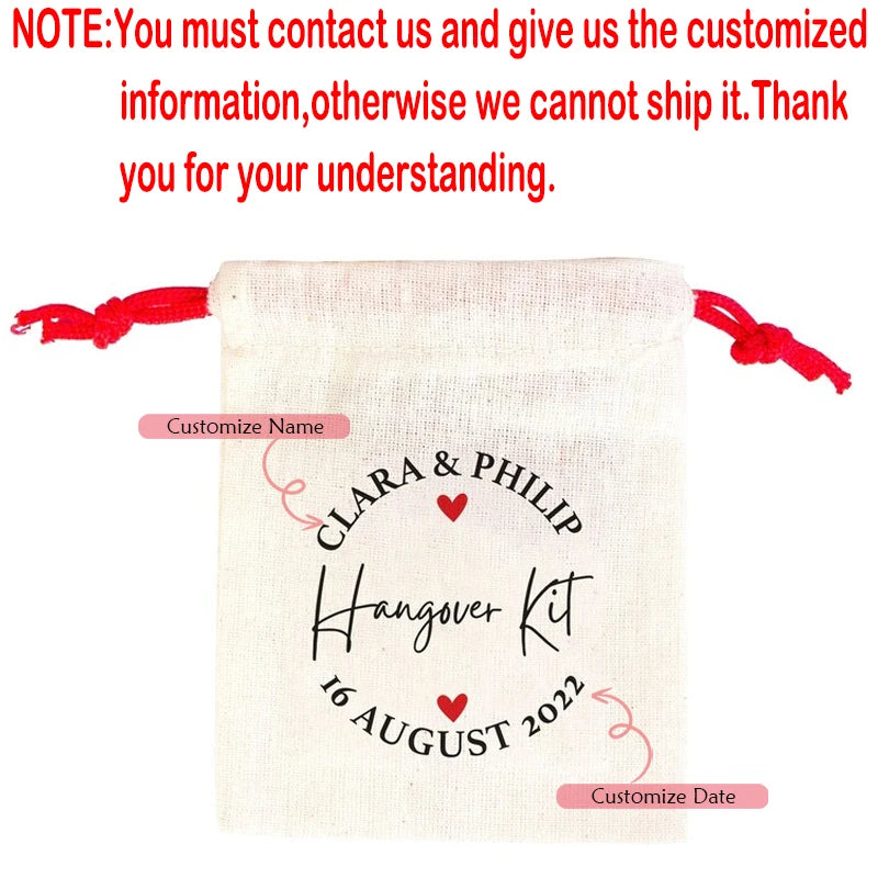 5pcs Personalized Hangover Kit Gifts Bag Custom Wedding Party Recover Kit Bags Bachelorette Party Bridal Shower Decorate Gifts Peaceful Pleasures Health and Wellness custom 13x18cm 5pcs