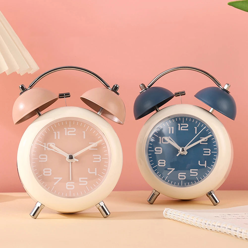 Retro Twin-Bell Alarm Clock – Silent, Loud Alarm & Night Light Analog Alarm Clock Peaceful Pleasures Health and Wellness