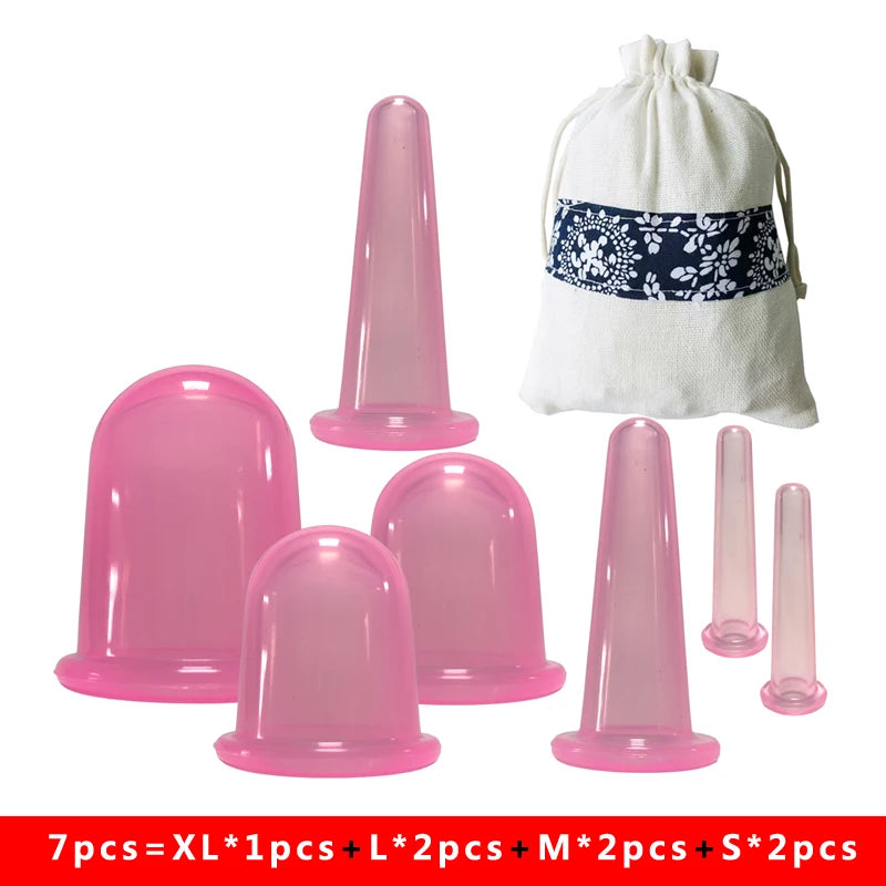 7PCS/Set Silicone Massage Jars Suction Cup Plastic Dampness Expelling Body Release Pain Vacuum Cans Banks Peaceful Pleasures Health and Wellness 7pcs Pink